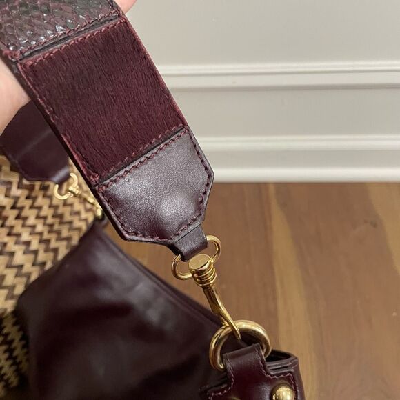 Iacucci Bordeaux Leather Patchwork Strap Hobo Shoulder Bag Purse Italy - Picture 4 of 9